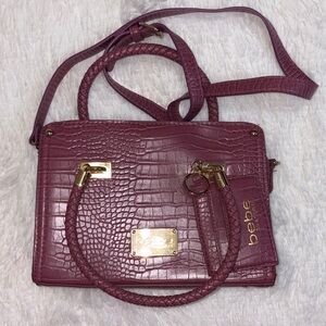 Bebe Mauve Croc-Embossed Handbag with Gold Accents